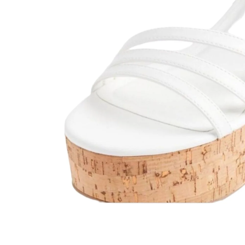 Torrid Size 8.5 Bone White Wide Width Cork Platform Strappy Block Heel Sandals